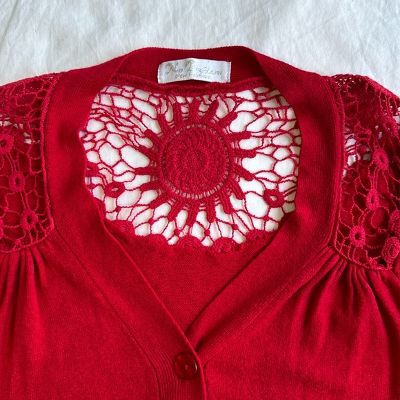 Mesh Shoulder Red Sweater - Picture 2 of 7